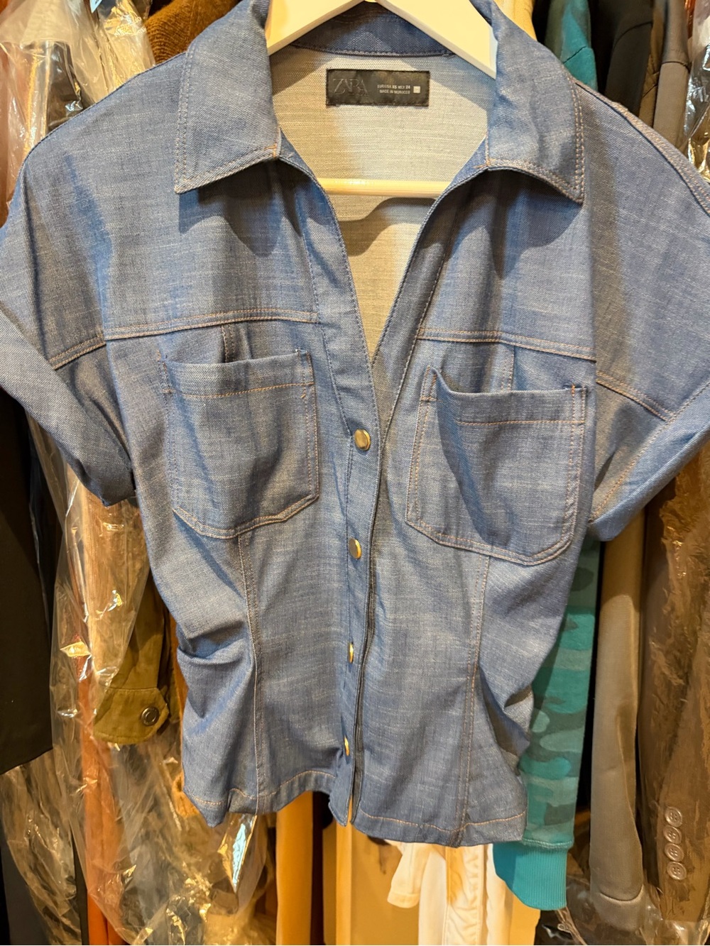 ZARA Light Blue Short Sleeve Denim-Style Button Shirt and matching pants